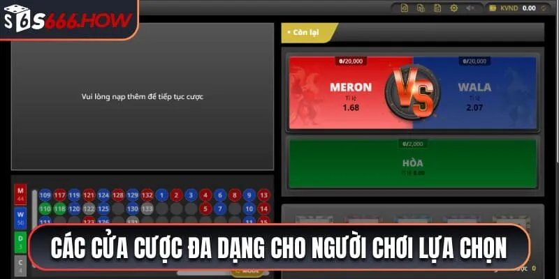 Các cửa cược đa dạng cho người chơi lựa chọn