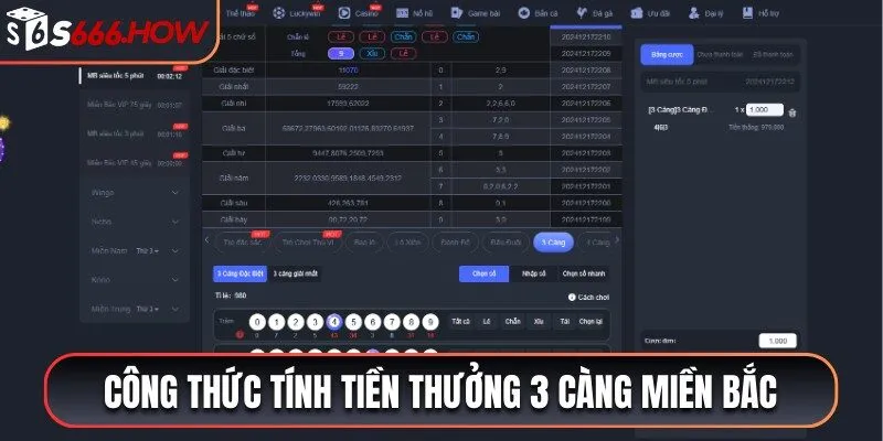 Công thức tính tiền thưởng 3 càng miền Bắc